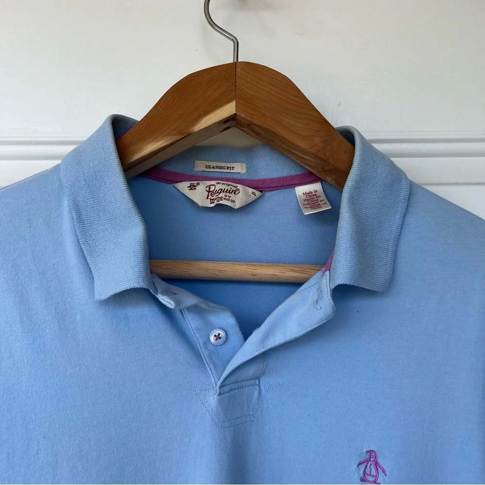 •Penguin By Munsingwear• Light Blue Classic Fit Polo Shirt - Size XL - Picture 3 of 6